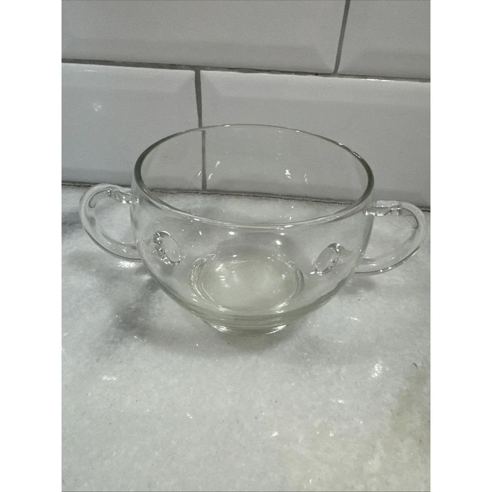 Vintage Hand Blown‎ Clear Glass Cream And Sugar Set OLA002